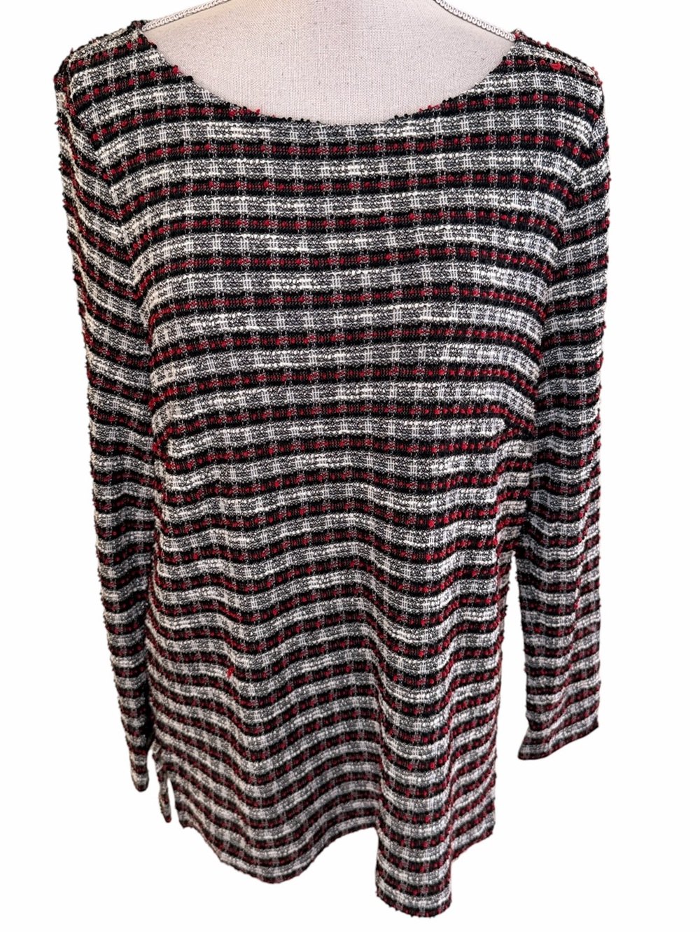 Talbots Black/White/Red Tweed Like Pull Over Scoop Neck Top L